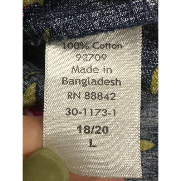 Woman Within Button Up Top L 18/20 Blue Floral 3/4 Sleeves Cotton Mature Casual - Picture 5 of 7